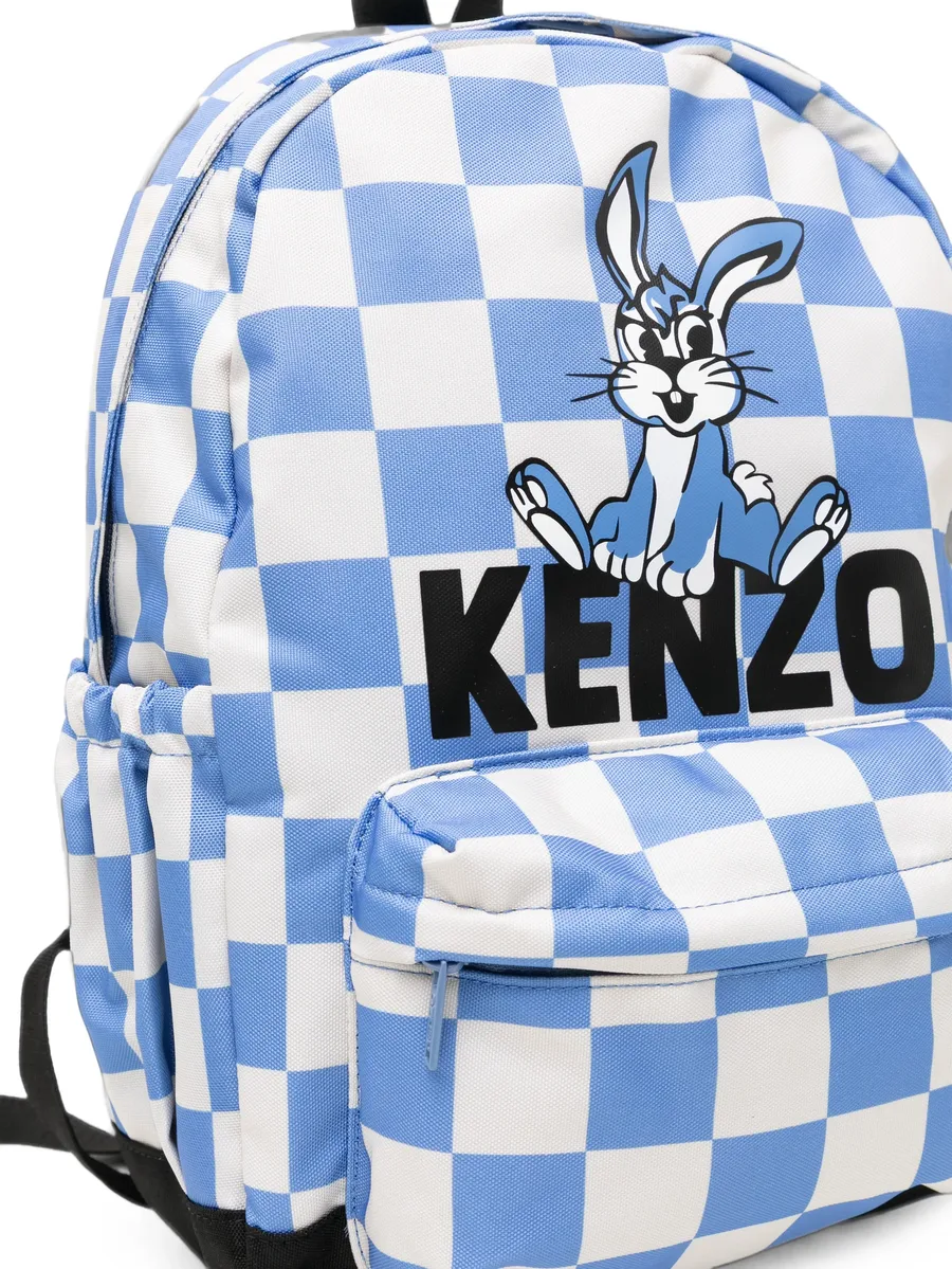 checkerboard-print rabbit-motif backpack 3