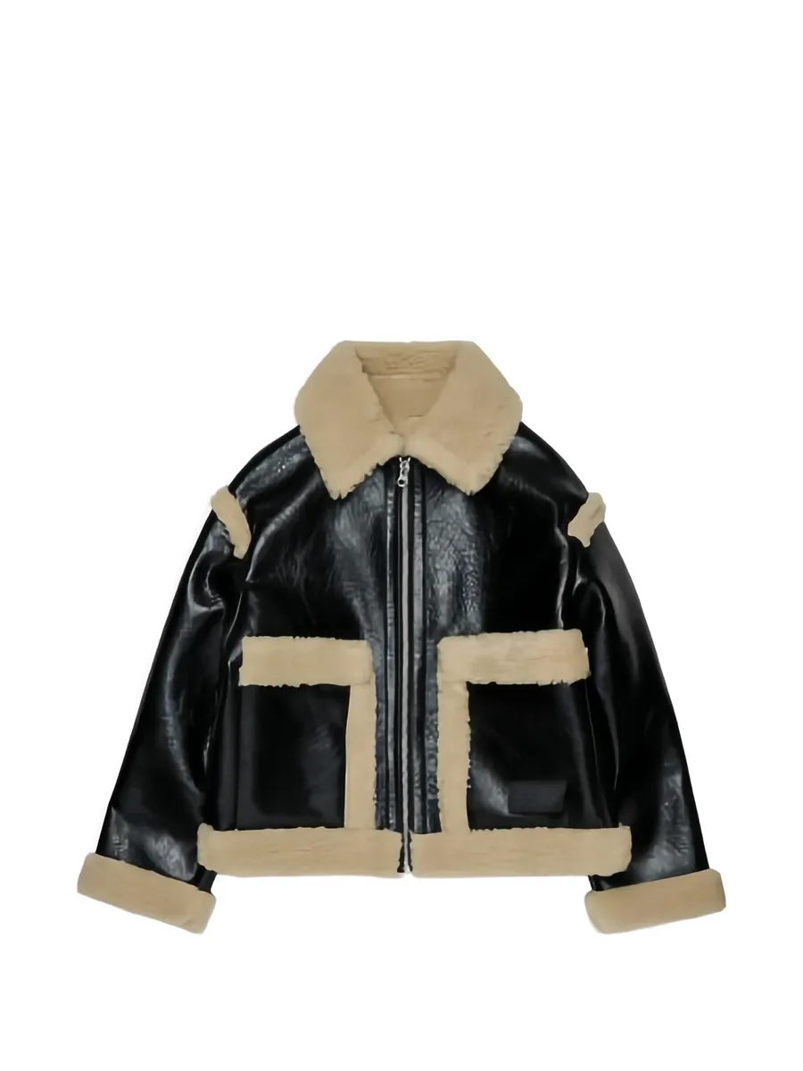 shearling-trim faux-leather jacket 1