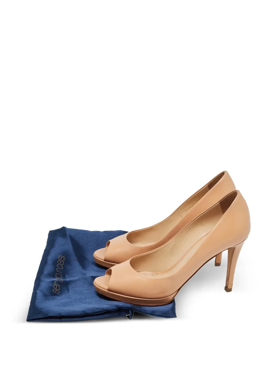 pre-owned 95mm peep-toe leather pumps 14