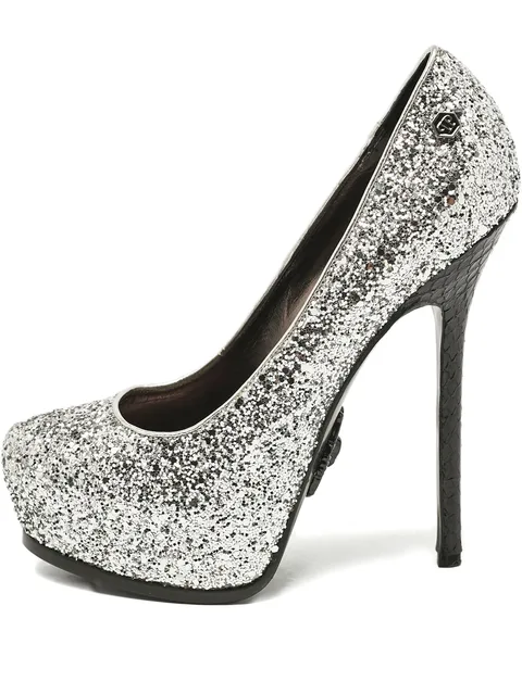 glitter snakeskin pumps