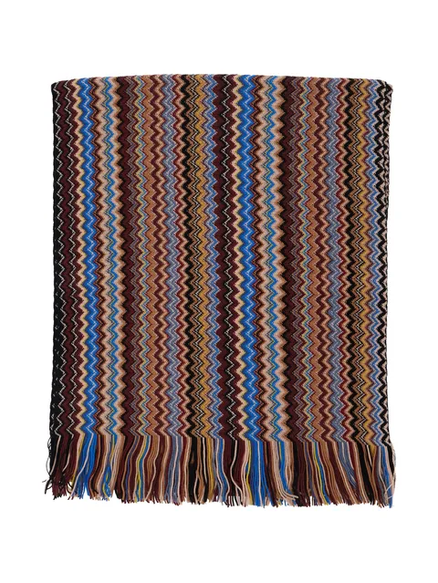 zigzag knit fringed scarf