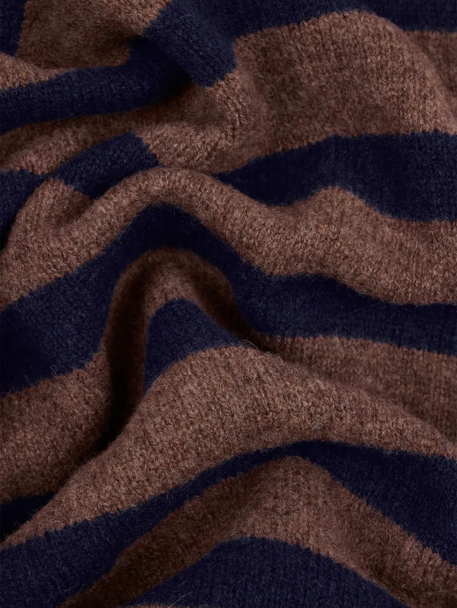 brown and navy lambswool stripe neckerchief 3
