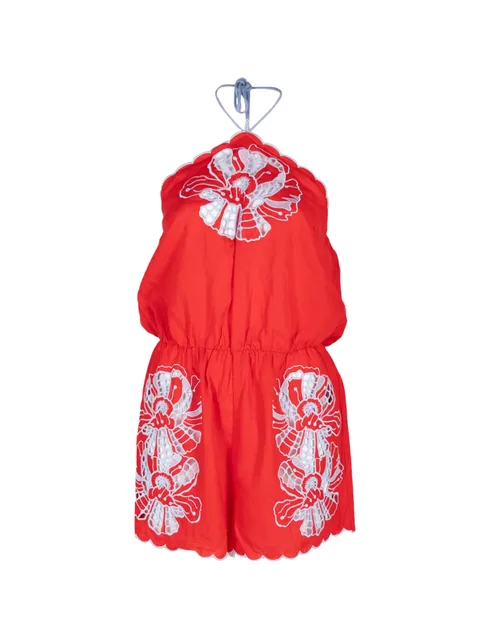 floral-embroidered halterneck romper