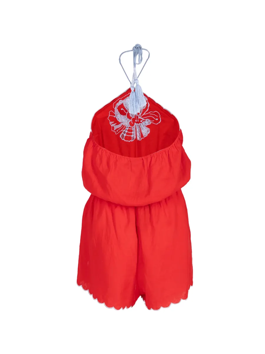 floral-embroidered halterneck romper 2