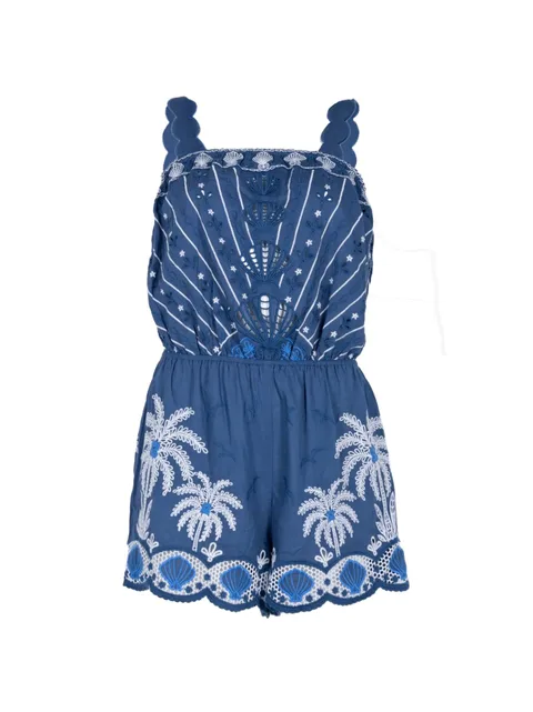 embroidered scalloped-strap romper