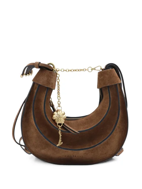 flower-charm suede shoulder bag