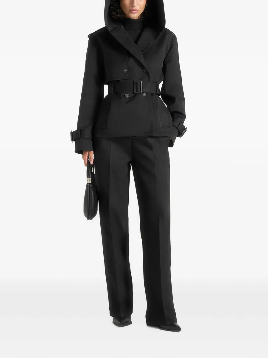 Kassidy in black hooded double-breasted wool-blend trench coat 2