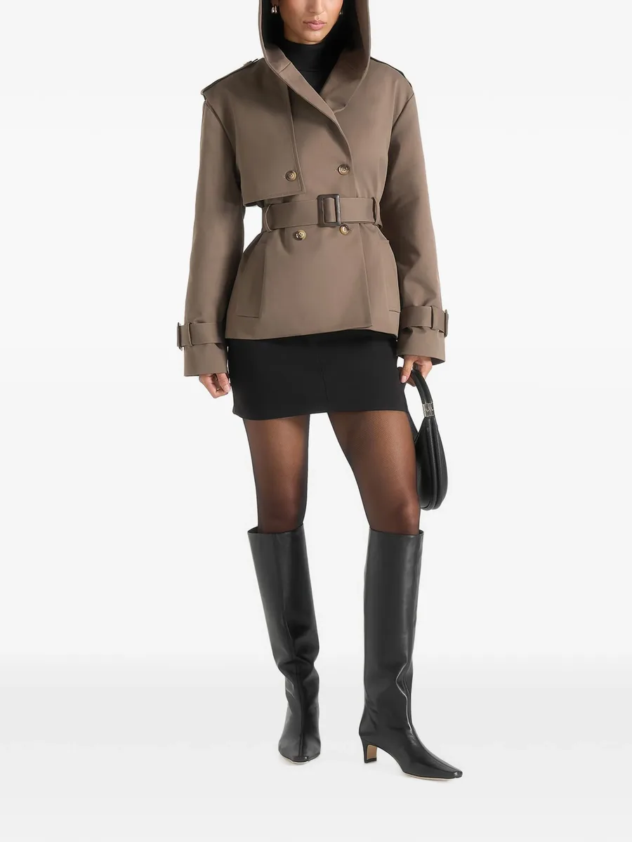Kassidy in olive hooded double-breasted wool-blend trench coat 2