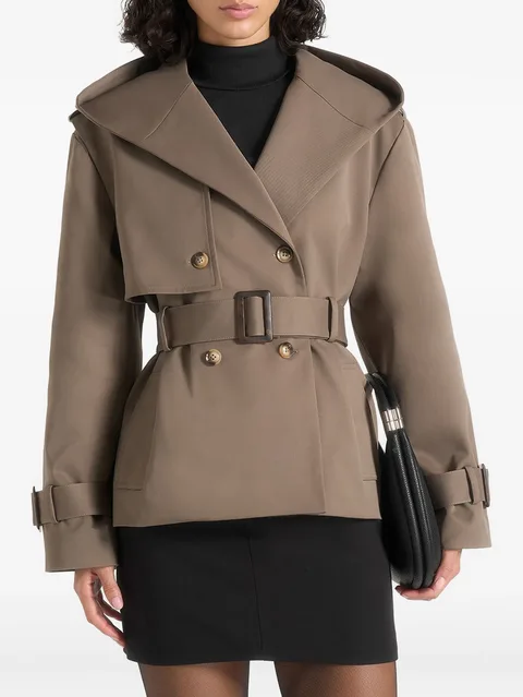 Kassidy in olive hooded double-breasted wool-blend trench coat