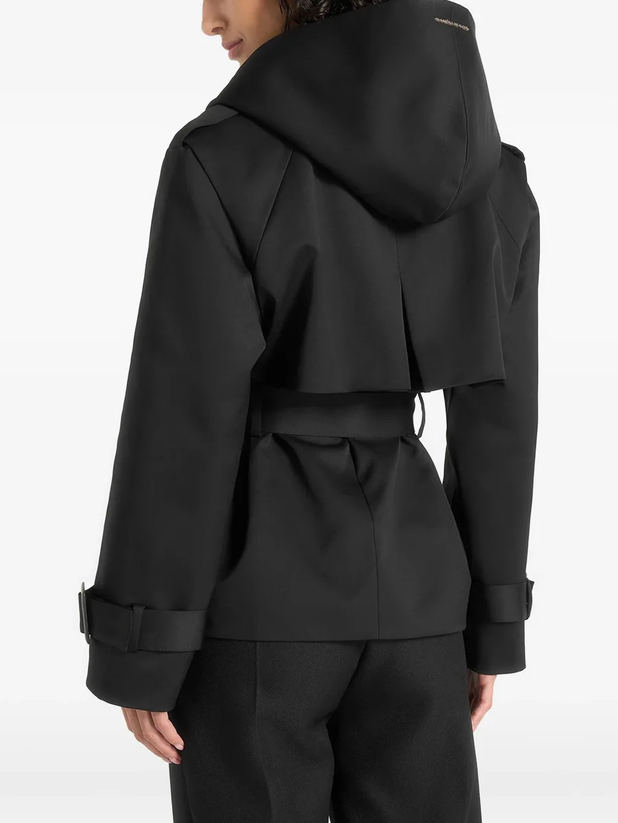 Kassidy in black hooded double-breasted wool-blend trench coat 3