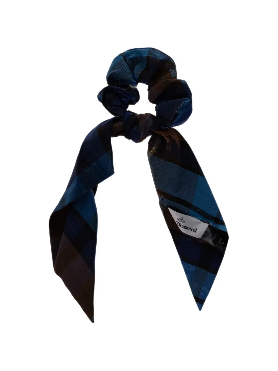 tartan-print knotted hair scrunchie 2