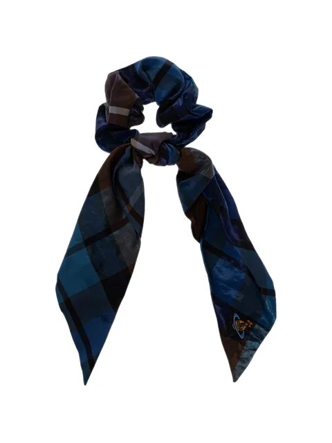 tartan-print knotted hair scrunchie