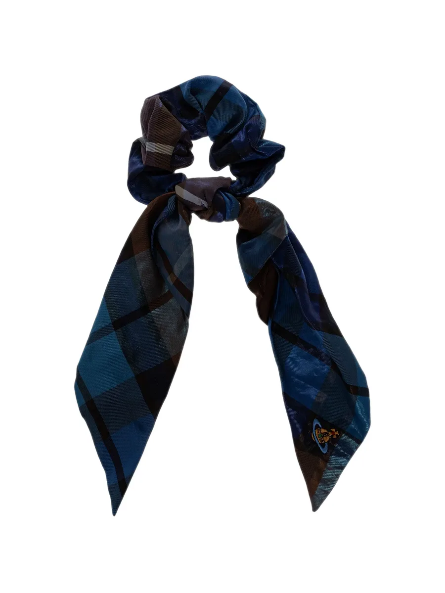tartan-print knotted hair scrunchie 1