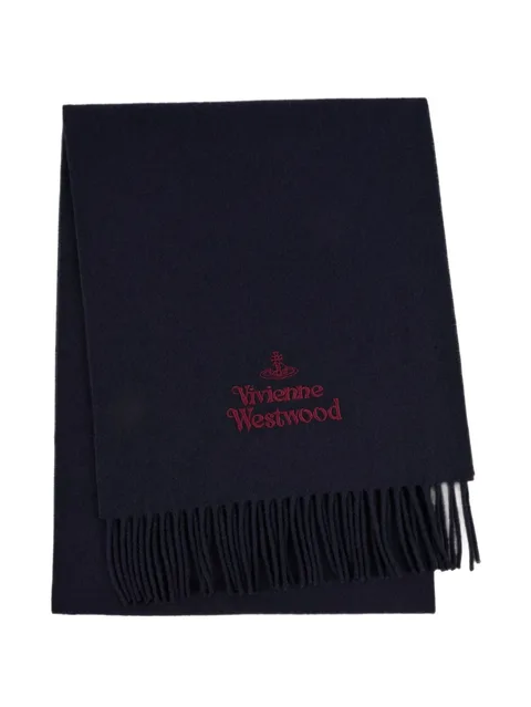 logo-embroidered fringed scarf