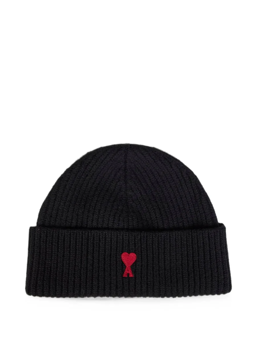 black wool beanie with Ami de Coeur 1