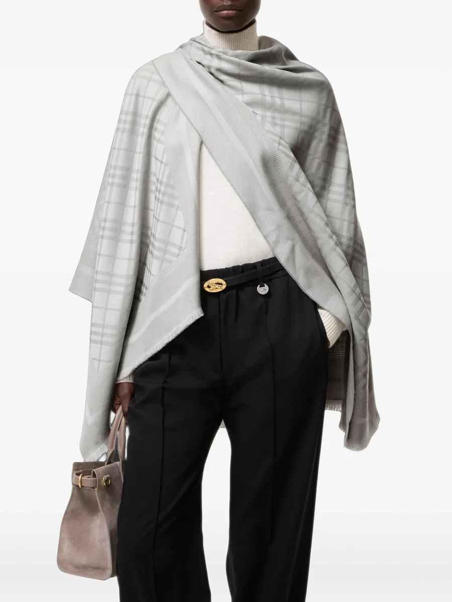 Check wool cashmere cape 2