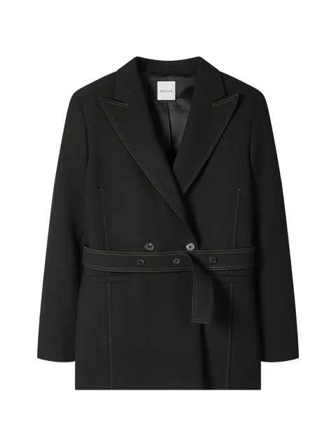black belted jacket with contrast top stitching