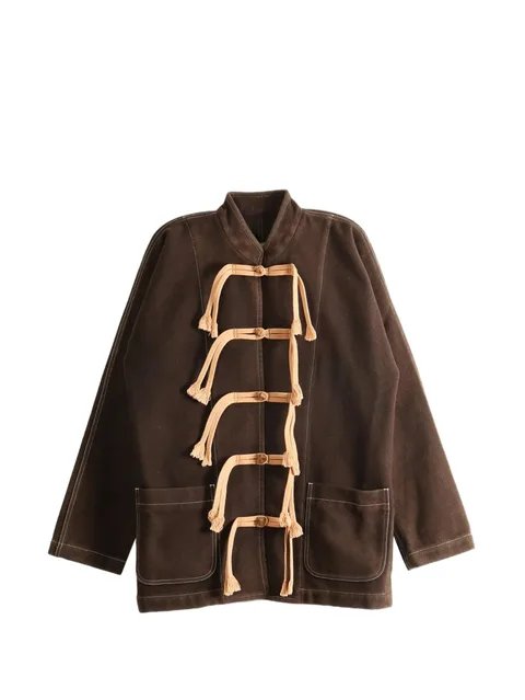 tassel-embellished contrast-stitch jacket
