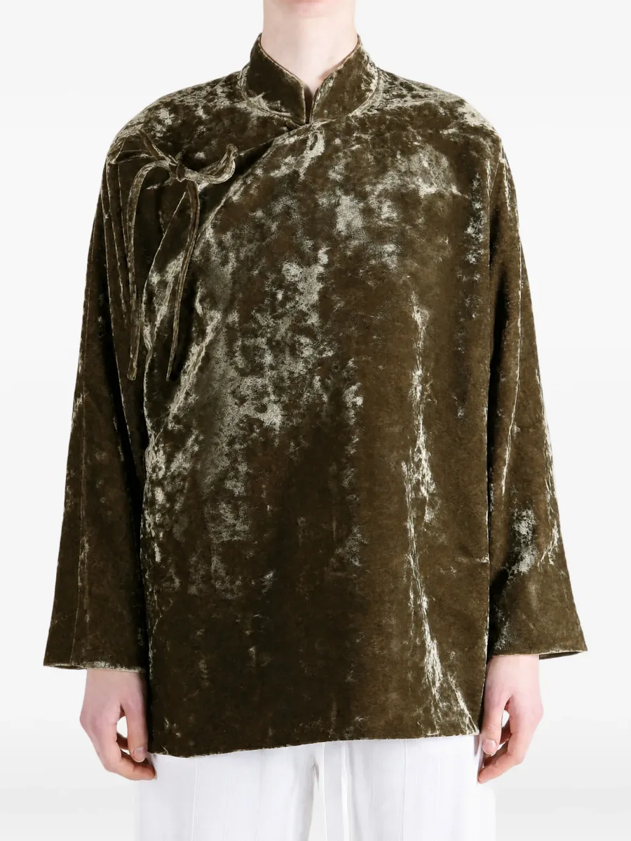Kika crushed-velvet tie-fastening jacket 2