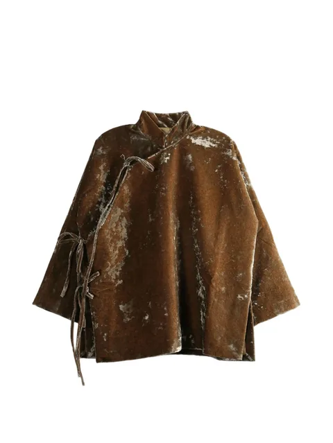 crushed-velvet side-tie jacket