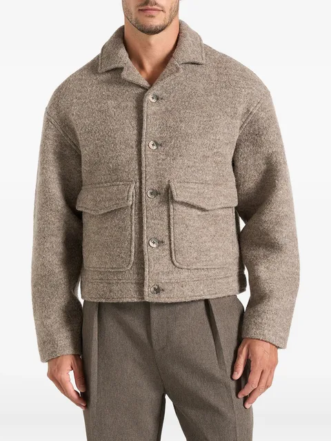 Aurel in taupe wool jacket with revere collar