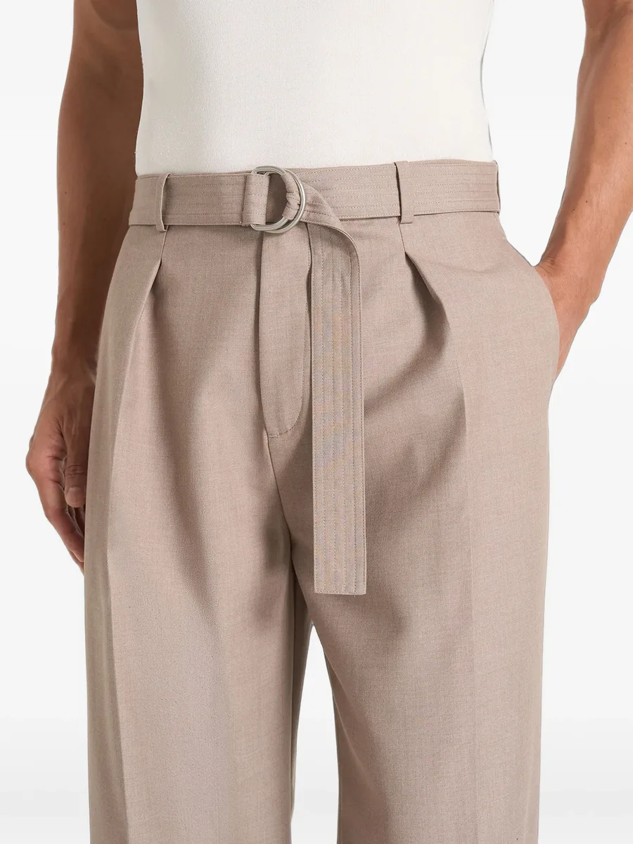 Loic in taupe wide leg tailored trousers with belt 5