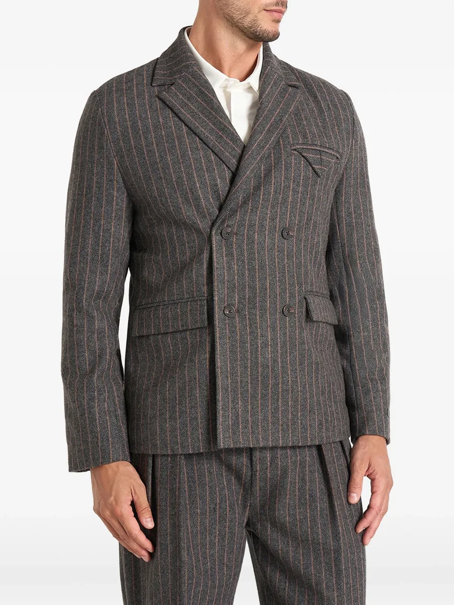 Didier in grey double-breasted wool pinstripe suit blazer 1