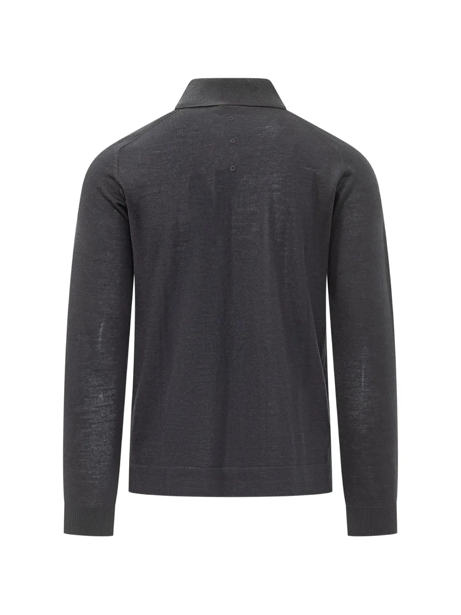 wool and silk long-sleeve polo shirt blue 2