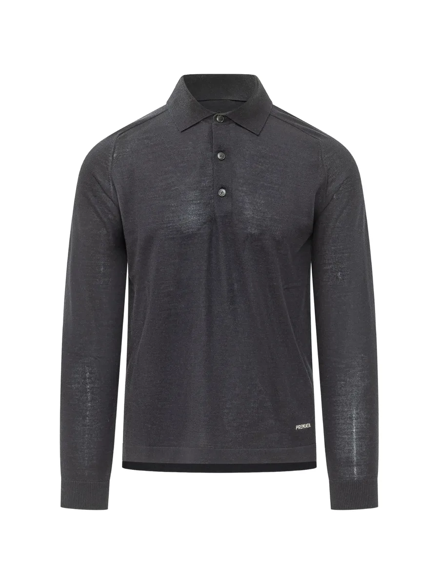 wool and silk long-sleeve polo shirt blue 1