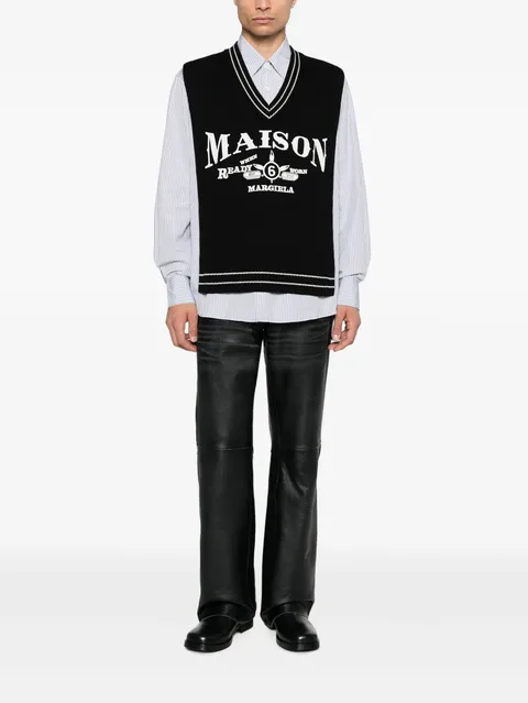 logo-embroidered V-neck gilet