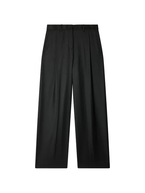 black wool-cashmere wide-leg trousers