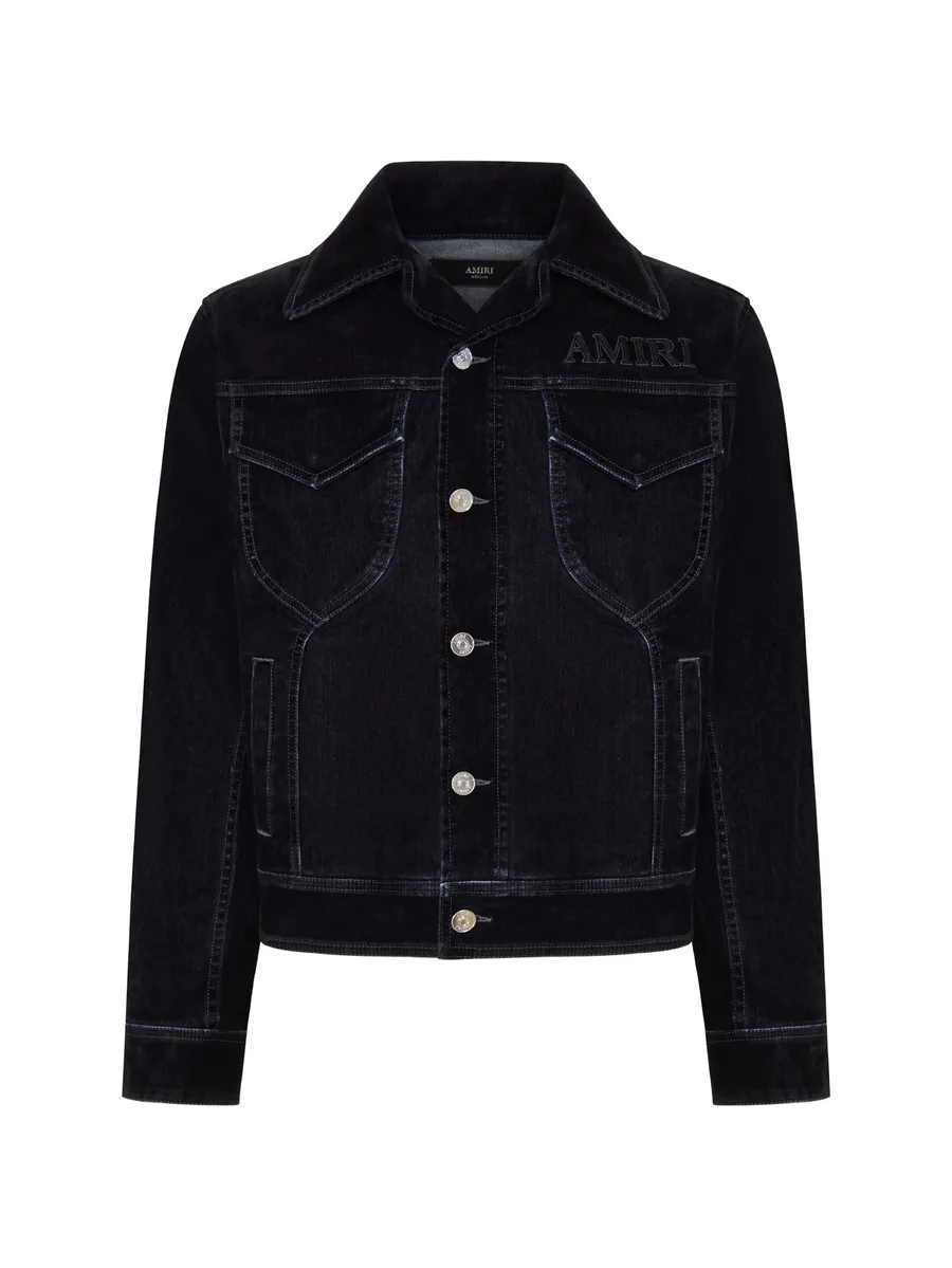 logo-embroidered denim jacket 1