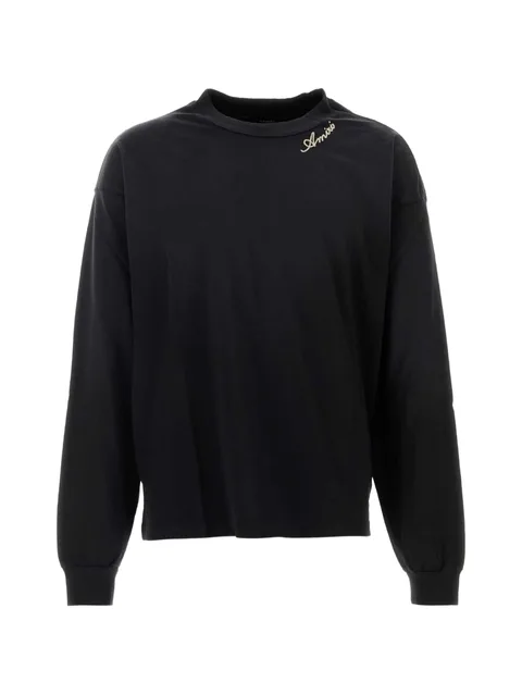 logo-embroidered long-sleeved cotton T-shirt