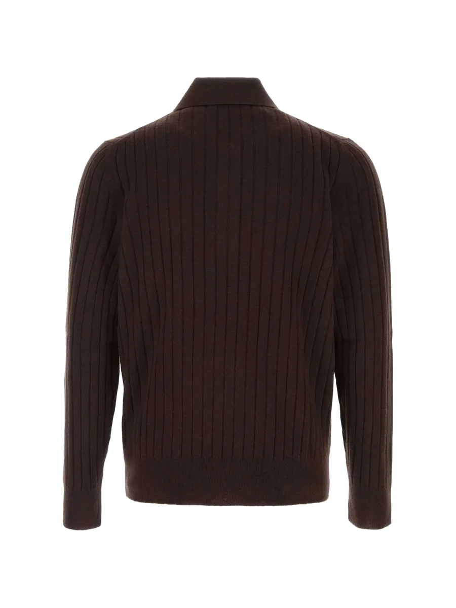ribbed-knit long-sleeve polo shirt 2