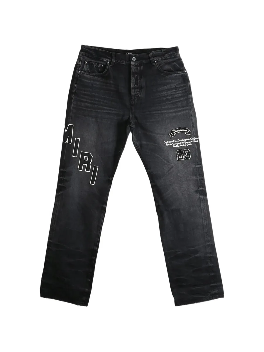 logo-embroidered faded jeans 1