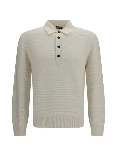 waffle-knit long-sleeve polo shirt