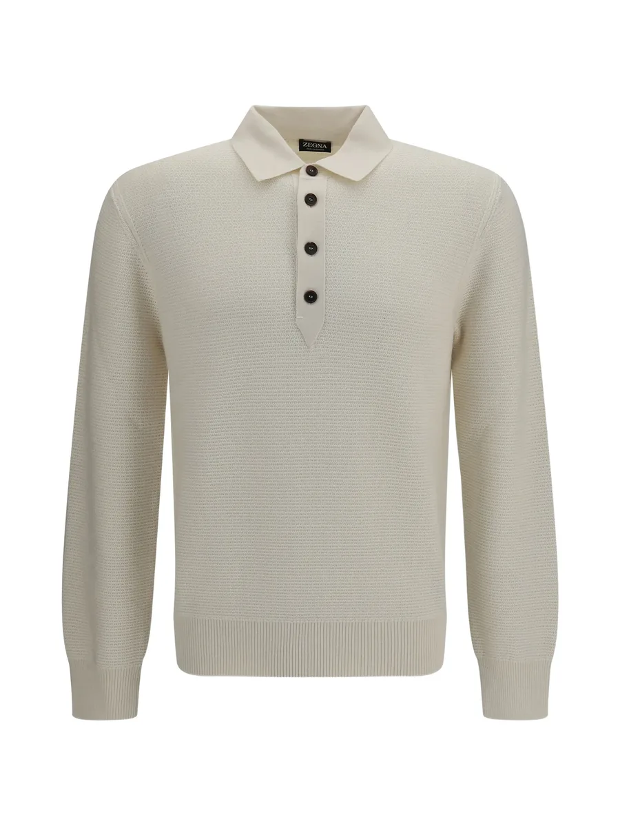 waffle-knit long-sleeve polo shirt 1