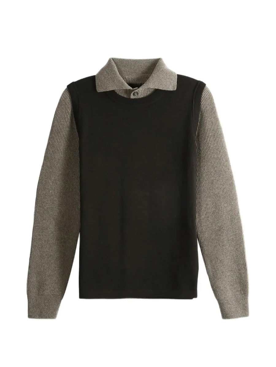 layered-effect ribbed-sleeve sweater 1