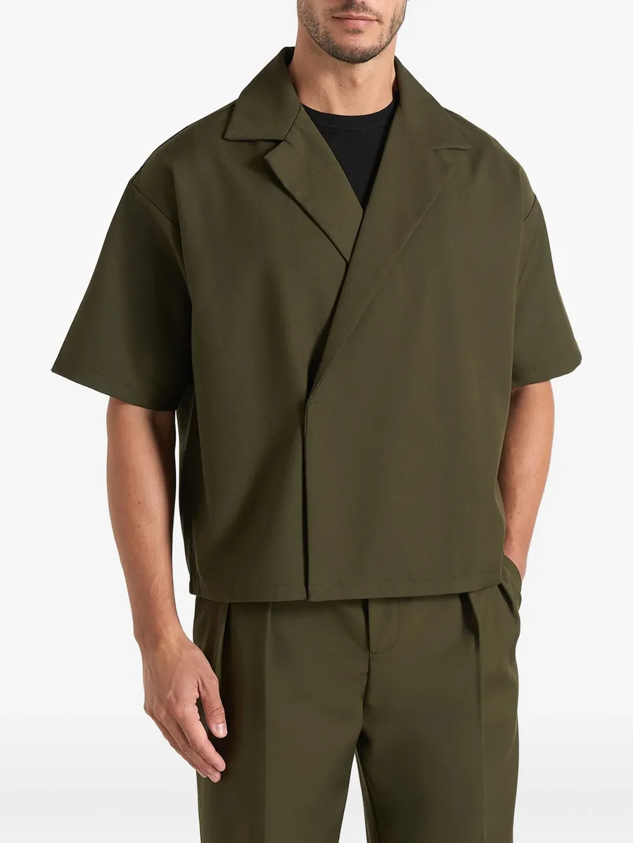 Abel in olive boxy twill double-breasted shirt 3