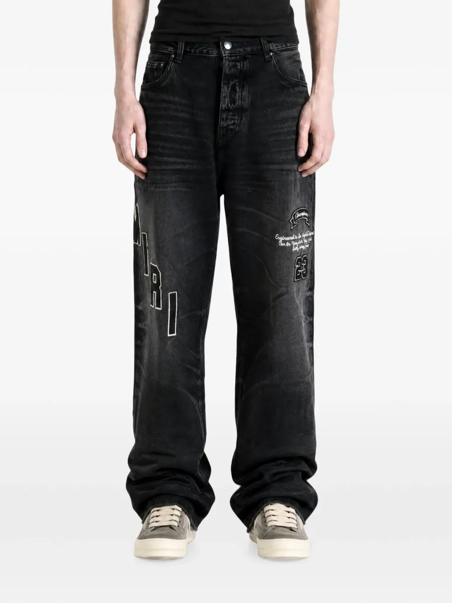 logo-embroidered faded jeans 2