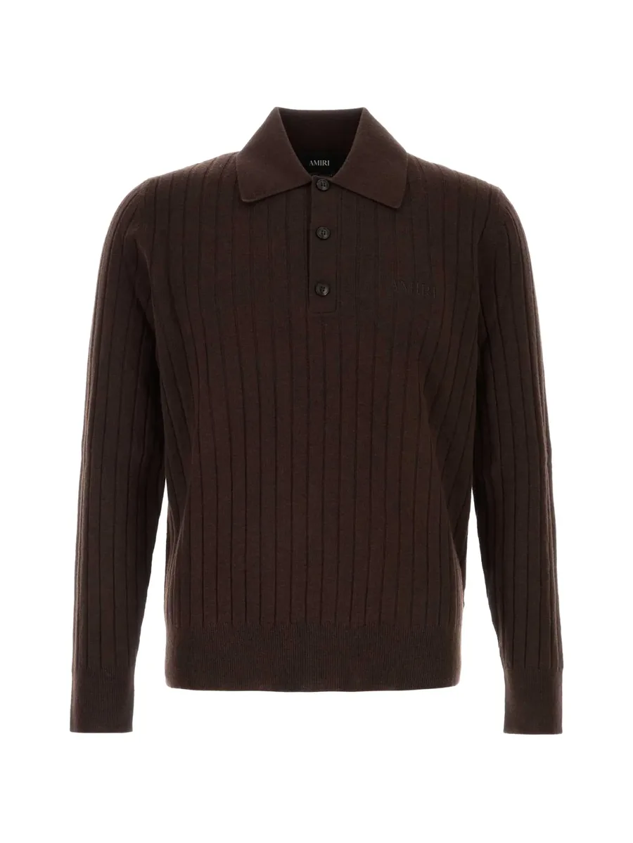 ribbed-knit long-sleeve polo shirt 1