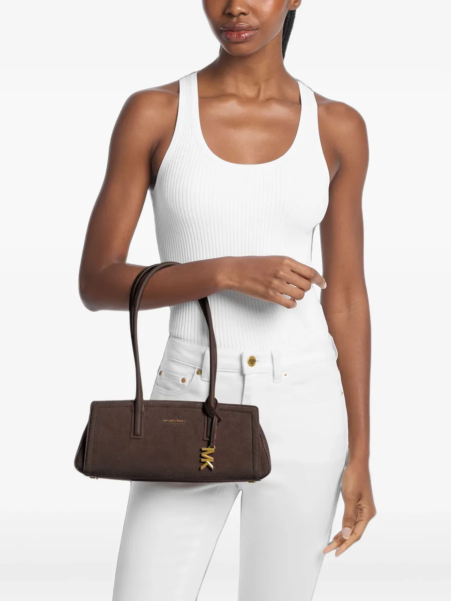 logo-plaque suede tote bag 2