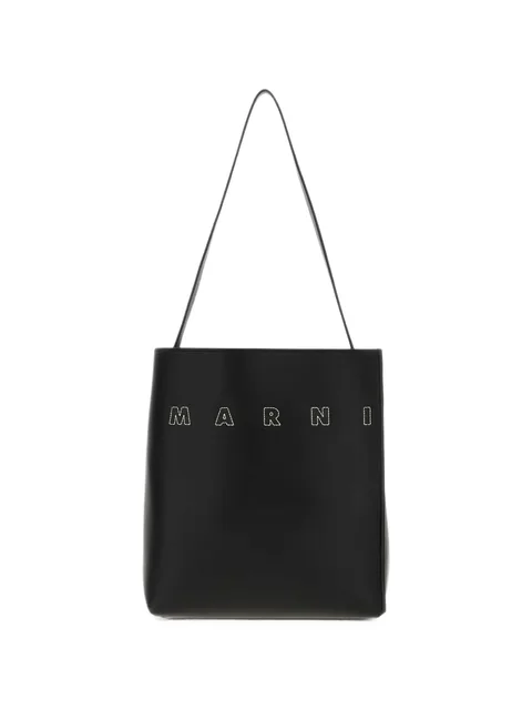 embroidered-logo leather tote bag