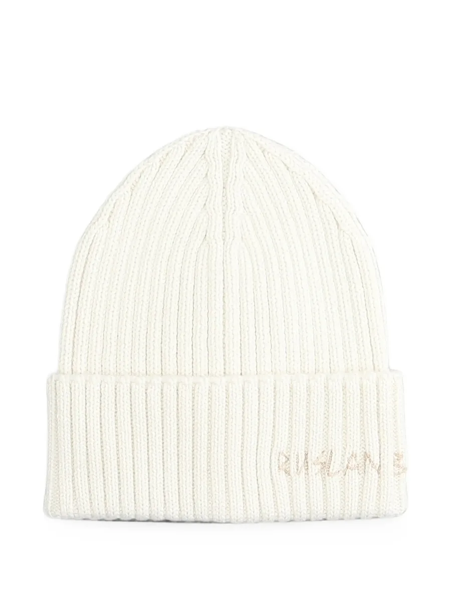 monogram-embroidered ribbed beanie hat 1