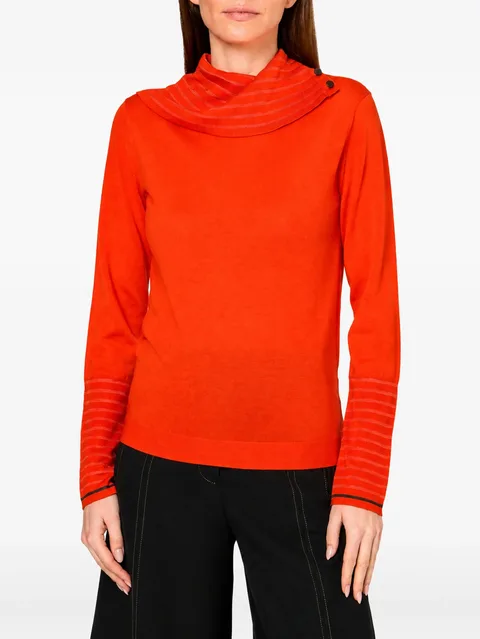 button-detail striped-trim sweater