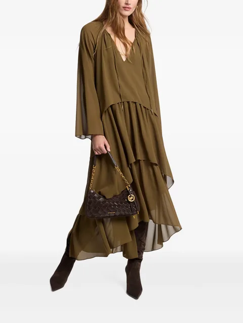 ruffled georgette high-low maxi dress
