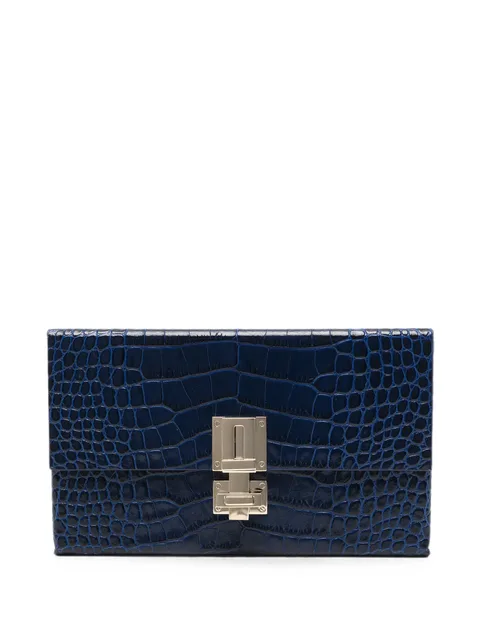 crocodile-effect leather clutch bag