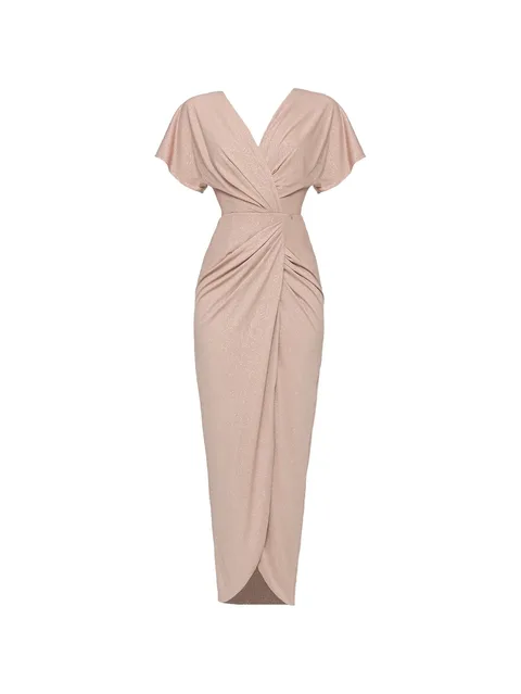 V-neck draped midi dress
