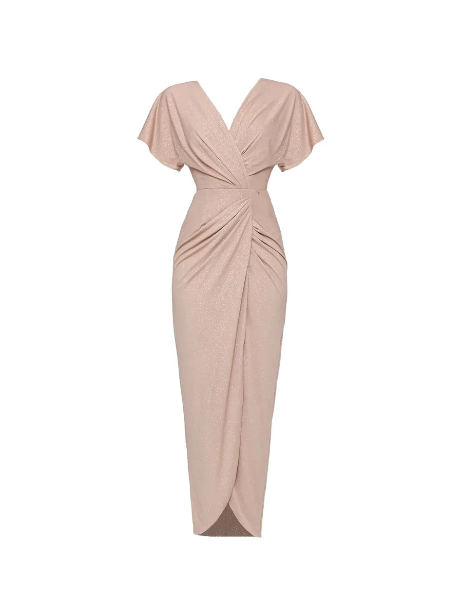 V-neck draped midi dress 1