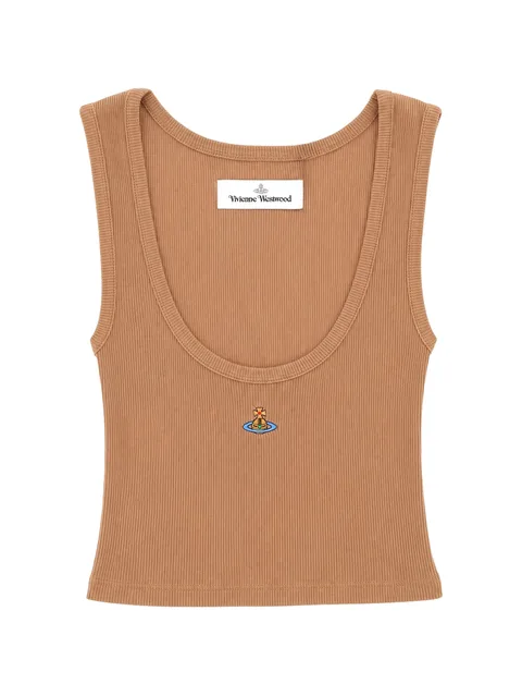 Orb-embroidered ribbed-knit top